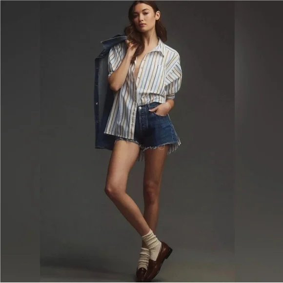 Anthropologie Pilcro Painter Buttondown Striped Oversized Shirt Size Large - Picture 3 of 14